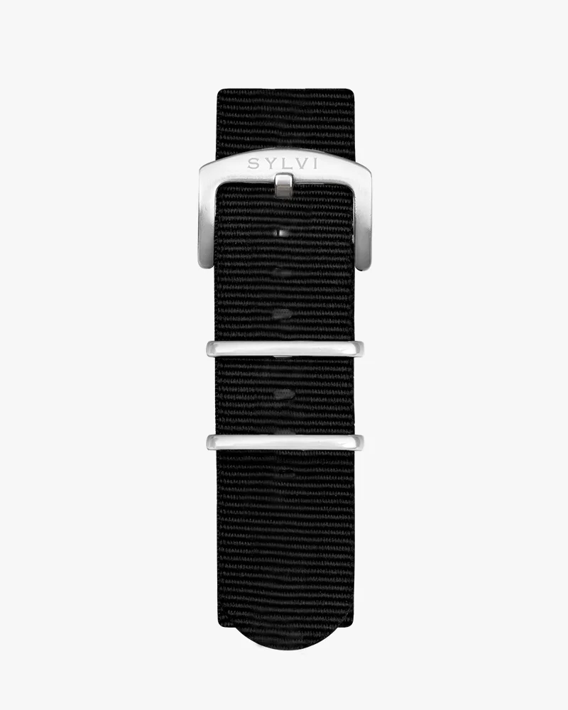24mm Black Silver Nylon Strap - Image 4